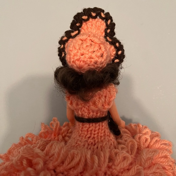 Vintage handmade crochet knit decorative doll | brown and peach - Picture 7 of 9